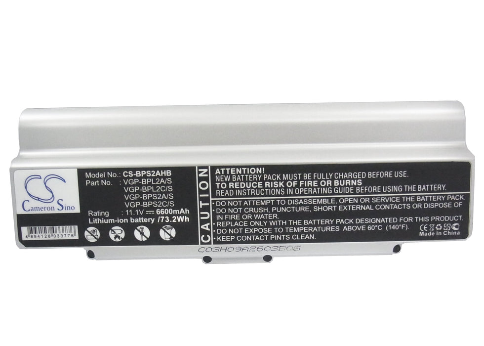 Sony VAIO VGN-C140G B VAIO VGN-C150P B VAIO VGN-C190 VAIO VGN-C190P H VAIO VGN-C1S G VAIO VGN-C1S H VA 6600mAh Laptop and Notebook Replacement Battery-5