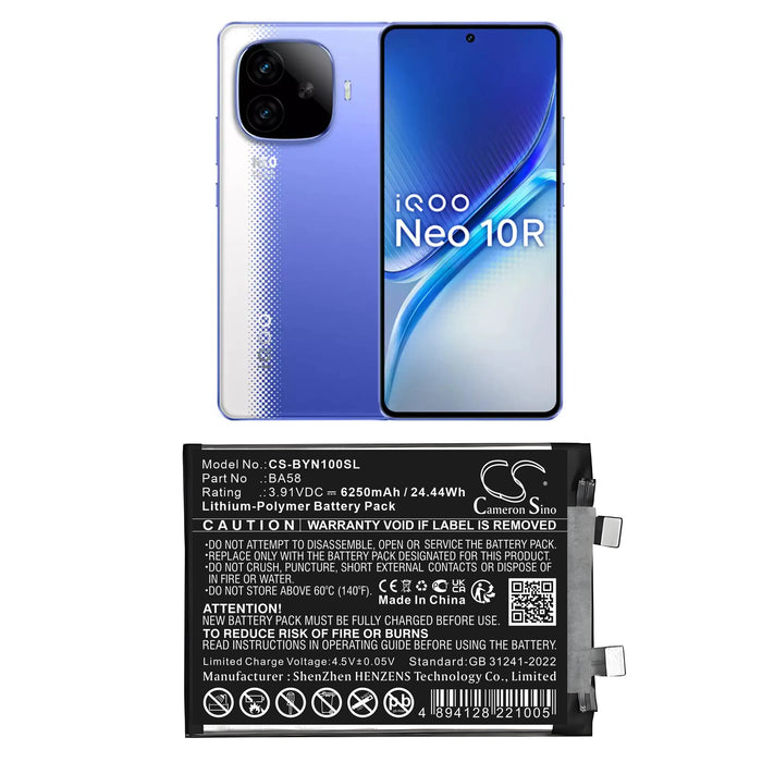 Vivo I2221 iQOO Neo 10R 5G iQOO Neo10 R Mobile Phone Replacement Battery