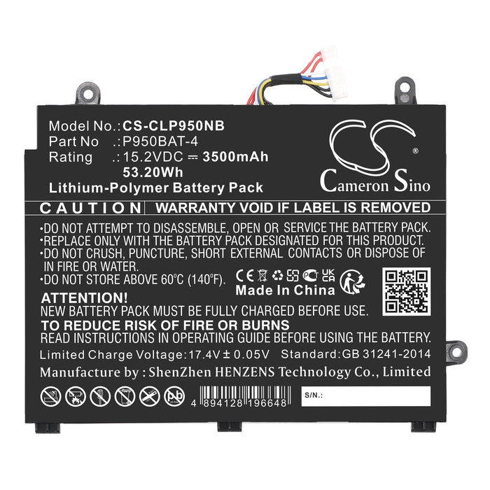 Clevo Eurocom Q5, Eurocom Q6, P950HP6, P950HR, P950KP6, P955EP6, P955ER, P955HP6, P957HP6, P957HR, P957KP6 Laptop and Notebook Replacement Battery