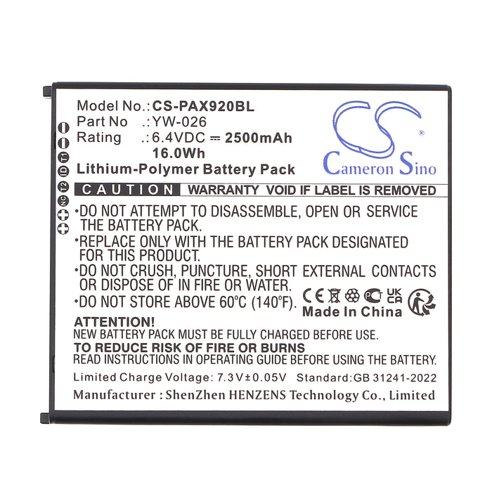 Pax A920 MAX Payment Terminal Replacement Battery