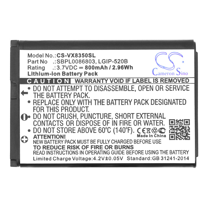 LG VX8350,VX5200,VX5400,VX5500,Helix,AX310,UX310,VX8360,LX400,LN180,MN180,MT310,Select Mobile Phone Replacement Battery
