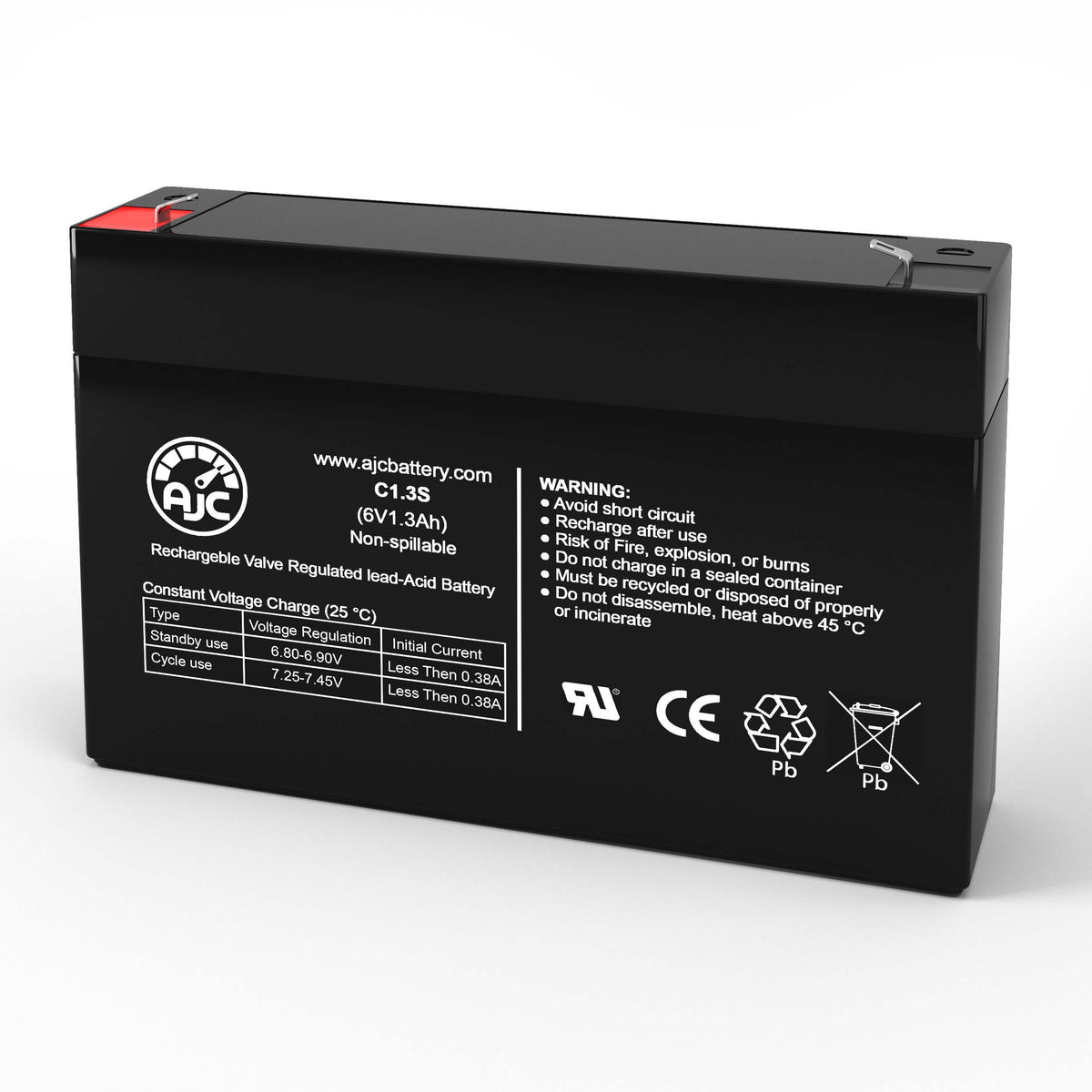 AJC 6V 1.3Ah Sealed Lead Acid - AGM - VRLA Battery: BatteryClerk.com