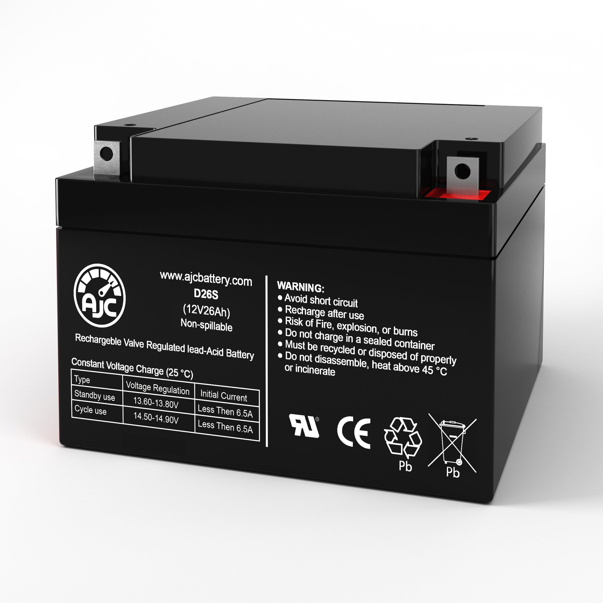 AJC 12V 26Ah Sealed Lead Acid - AGM - VRLA Battery: BatteryClerk.com ...