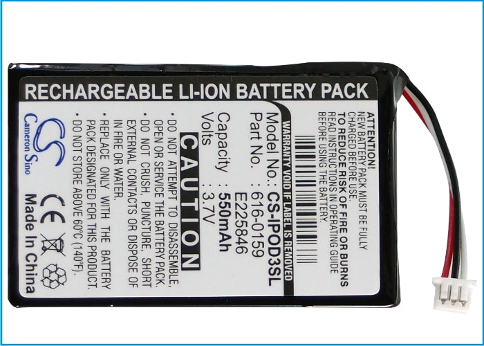 Apple iPOD 10GB M8976LL A iPOD 15GB M9460LL A iPOD 20GB M9244LL A iPOD 30GB M8948LL A iPOD 3th Generation iPOD 550mAh Media Player Replacement Battery-5
