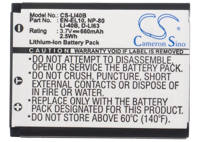 Rollei CL-102 CL-122 CL-202 CL-312 CL-320 CL-350 CL-360TS CL-370TS CL-390 SE CL-390SE CL-412 Compactline 102 Compa 660mAh Recorder Replacement Battery-5