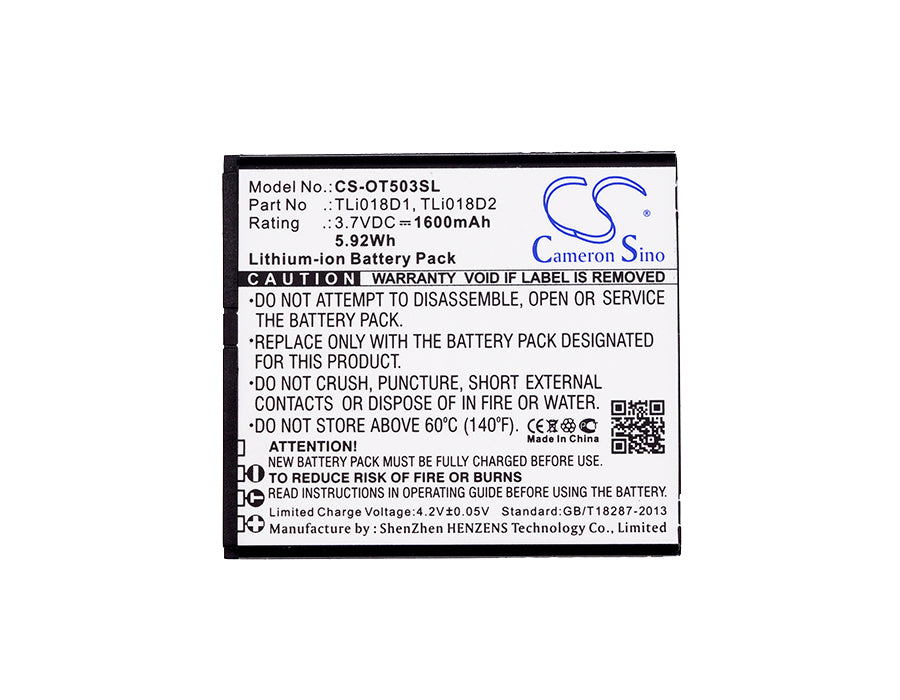 TCL One Touch Pop 3 (5) One Touch Pop 3 (5) 4G One Touch Pop 3 5in One Touch Pop 3 5.0 One Touch Pop D5 OT-5038 OT 1600mAh Hotspot Replacement Battery-5