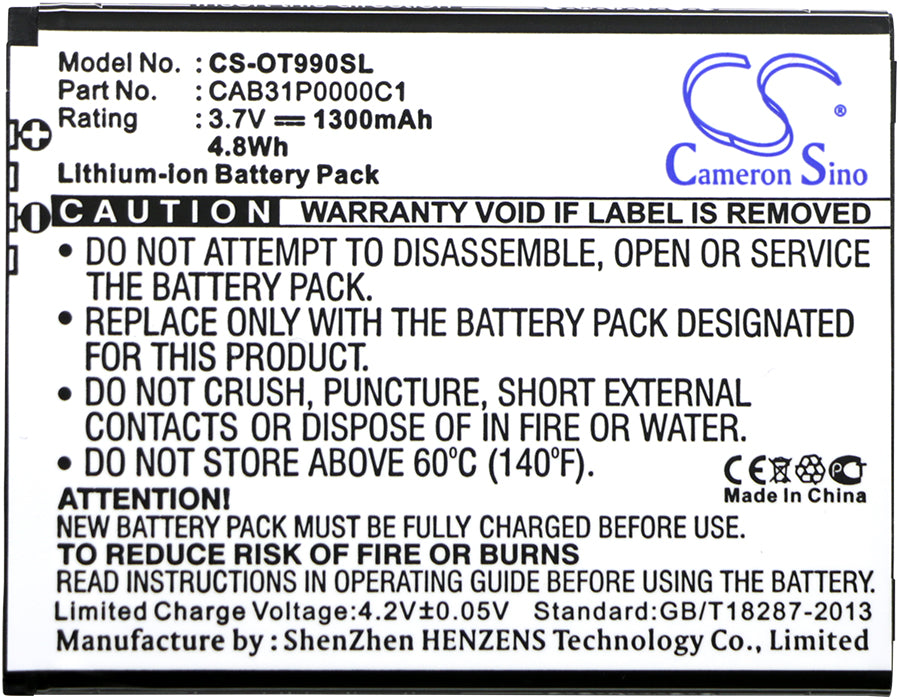 Uscellular ADR3035 One Touch Premiere 1300mAh Mobile Phone Replacement Battery-3