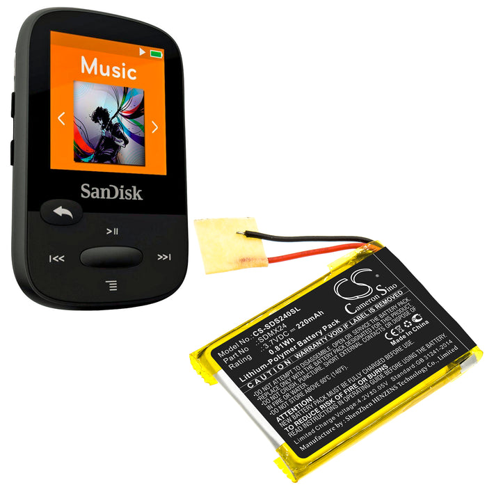 Sandisk Sansa Clip Sport Media Player Replacement Battery-5